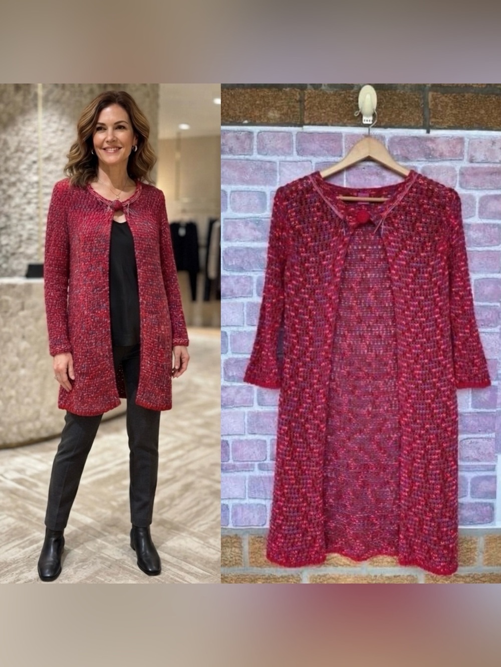 Save The Queen Red Knit Long Cardigan Sweater XS Whimsigoth Lagenlook Boho